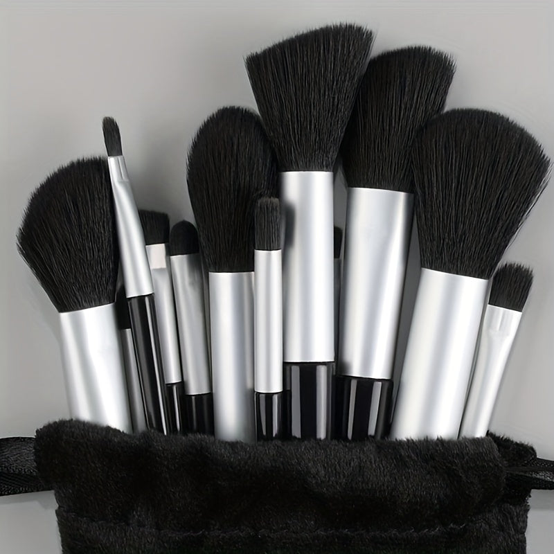 Fluffy Makeup Brush Set with Sponge & Bag
